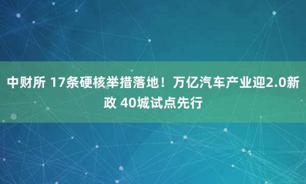 中财所 17条硬核举措落地！万亿汽车产业迎2.0新政 40城试点先行